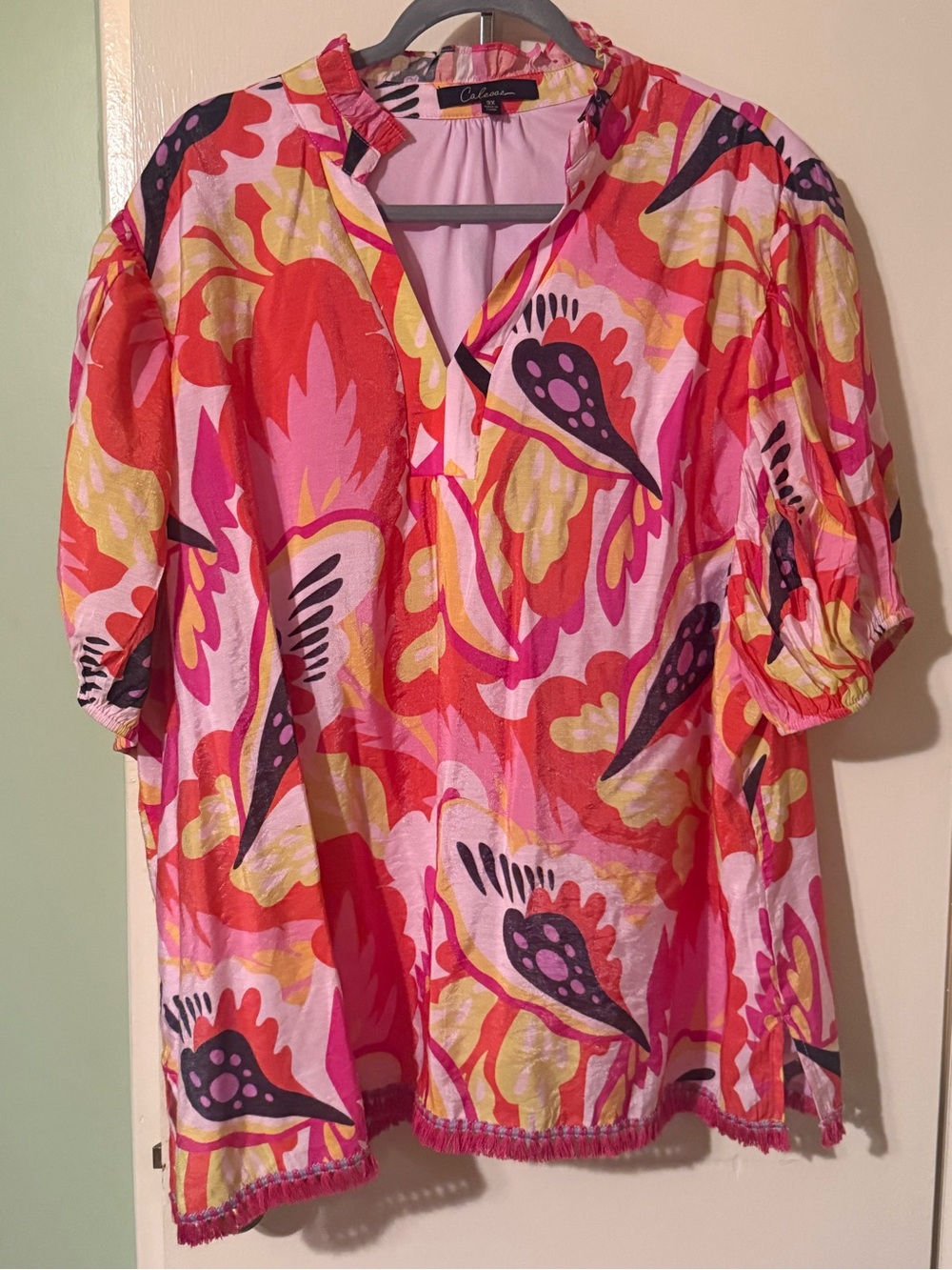 Colorful Floral Print Blouse - Pink/Red - Caleesa